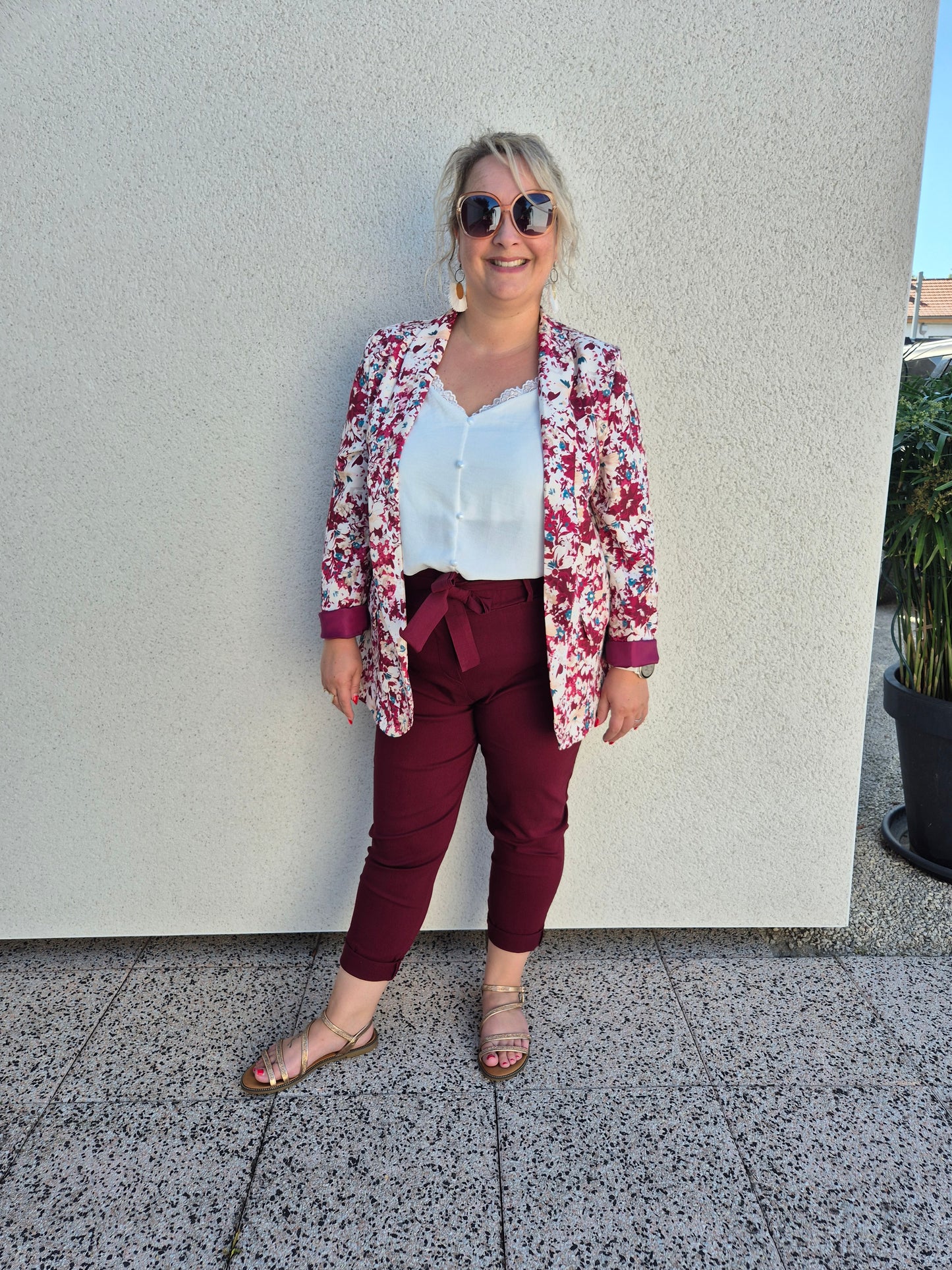 Blazer fleuri bordeaux