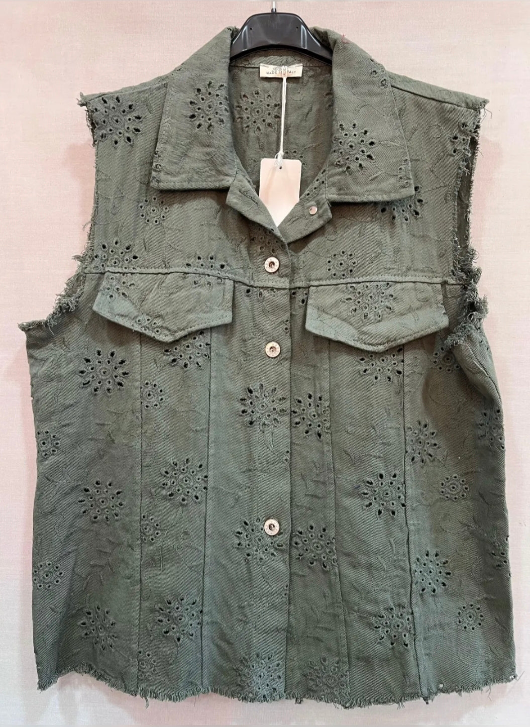 Veste jean brodé sans manches