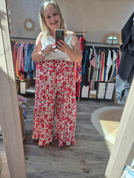 Pantalon plissé motif floral